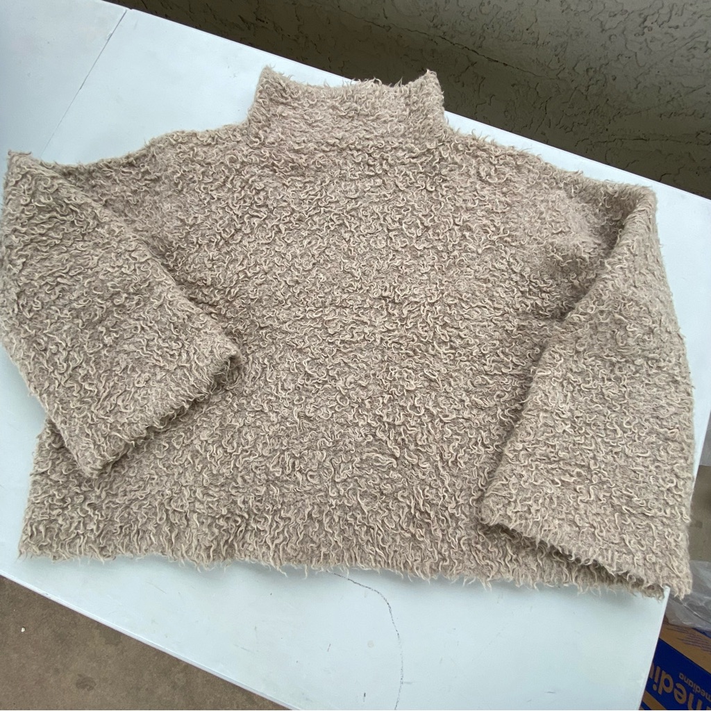 Lauren Manoogian Boucl Cocoon Sweater Alpaca Blend Funnel Neck Xo Bell Flare